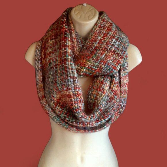 Infinity Scarf Very Soft Fuzzy Weaved Multicolor Fall Colors Warm 67